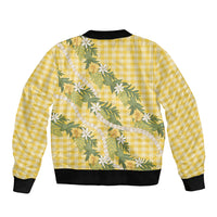 Aloha Puakenikeni Anthurium Pikake Lei Bomber Jacket Gold Hawaiian Palaka Pattern