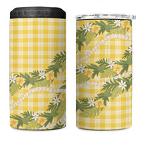 Aloha Puakenikeni Anthurium Pikake Lei 4 in 1 Can Cooler Tumbler Gold Hawaiian Palaka Pattern LT9 One Size: 16 oz Gold - Polynesian Pride