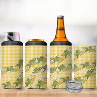 Aloha Puakenikeni Anthurium Pikake Lei 4 in 1 Can Cooler Tumbler Gold Hawaiian Palaka Pattern LT9 - Polynesian Pride