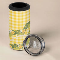 Aloha Puakenikeni Anthurium Pikake Lei 4 in 1 Can Cooler Tumbler Gold Hawaiian Palaka Pattern LT9 - Polynesian Pride