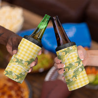 Aloha Puakenikeni Anthurium Pikake Lei 4 in 1 Can Cooler Tumbler Gold Hawaiian Palaka Pattern LT9 - Polynesian Pride
