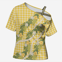 Aloha Puakenikeni Anthurium Pikake Lei Cross Shoulder Shirt Gold Hawaiian Palaka Pattern LT9 Female Gold - Polynesian Pride