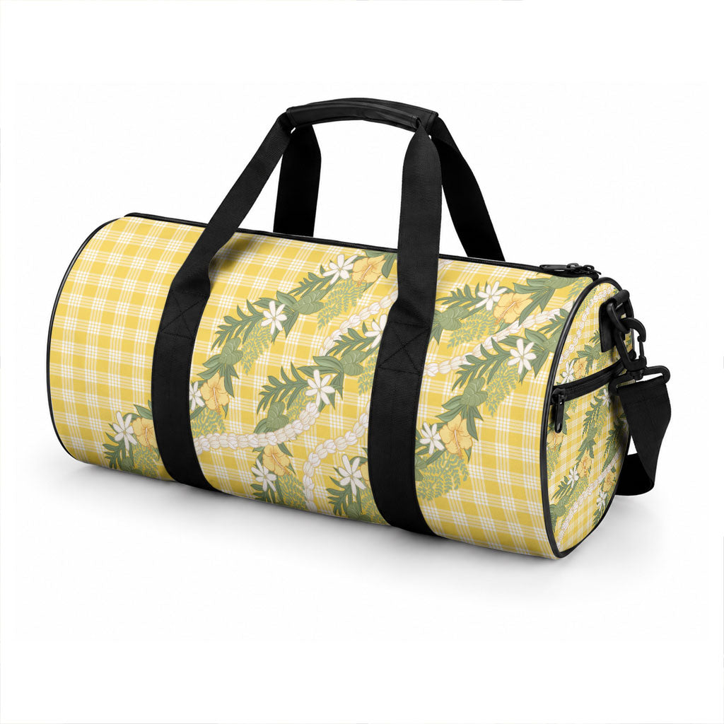 Aloha Puakenikeni Anthurium Pikake Lei Duffle Bag Gold Hawaiian Palaka Pattern LT9 - Polynesian Pride