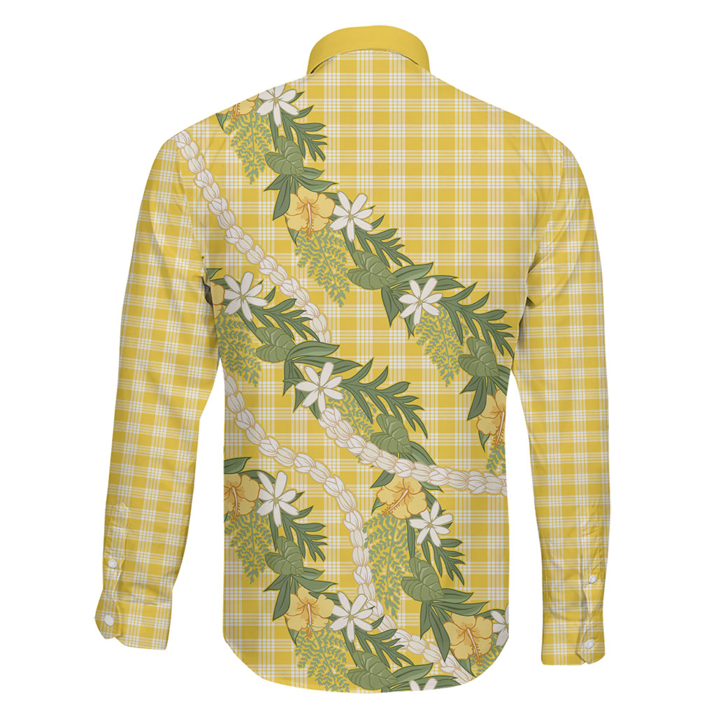 Aloha Puakenikeni Anthurium Pikake Lei Family Matching Long Sleeve Bodycon Dress and Hawaiian Shirt Gold Hawaiian Palaka Pattern LT9 - Polynesian Pride