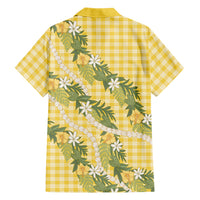 Aloha Puakenikeni Anthurium Pikake Lei Family Matching Off The Shoulder Long Sleeve Dress and Hawaiian Shirt Gold Hawaiian Palaka Pattern LT9 - Polynesian Pride