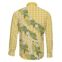 Aloha Puakenikeni Anthurium Pikake Lei Family Matching Off The Shoulder Long Sleeve Dress and Hawaiian Shirt Gold Hawaiian Palaka Pattern LT9 - Polynesian Pride