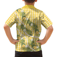 Aloha Puakenikeni Anthurium Pikake Lei Family Matching Off Shoulder Short Dress and Hawaiian Shirt Gold Hawaiian Palaka Pattern LT9 - Polynesian Pride