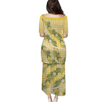 Aloha Puakenikeni Anthurium Pikake Lei Family Matching Puletasi and Hawaiian Shirt Gold Hawaiian Palaka Pattern LT9 - Polynesian Pride