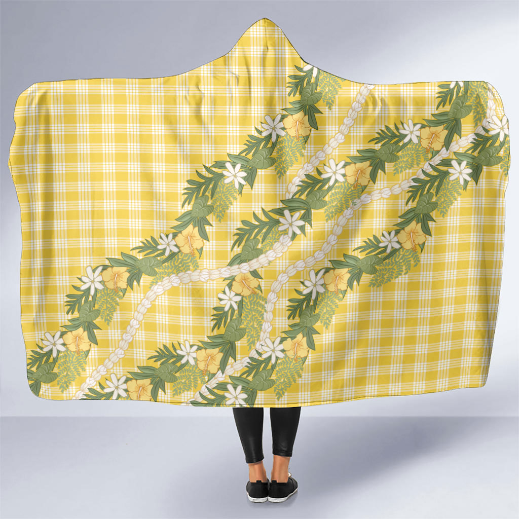 Aloha Puakenikeni Anthurium Pikake Lei Hooded Blanket Gold Hawaiian Palaka Pattern LT9 One Size Gold - Polynesian Pride