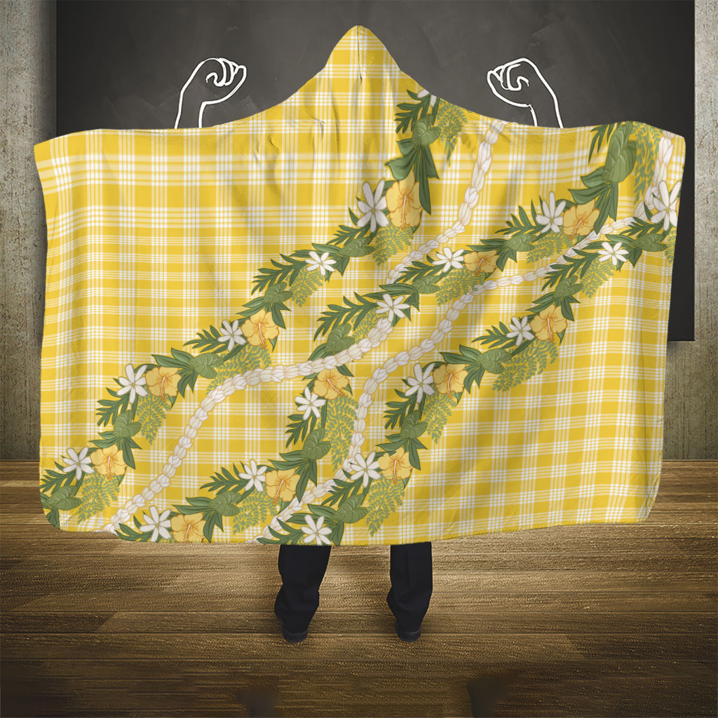 Aloha Puakenikeni Anthurium Pikake Lei Hooded Blanket Gold Hawaiian Palaka Pattern LT9 - Polynesian Pride