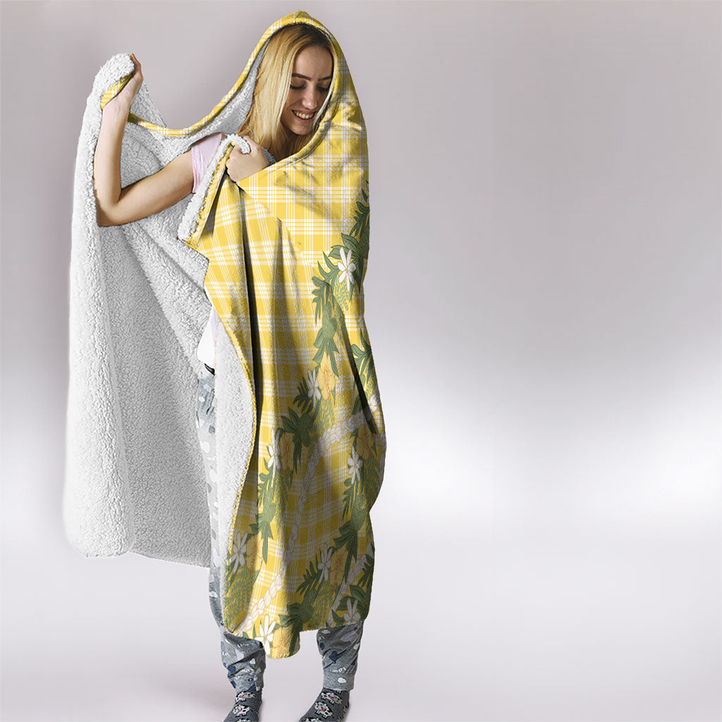 Aloha Puakenikeni Anthurium Pikake Lei Hooded Blanket Gold Hawaiian Palaka Pattern LT9 - Polynesian Pride