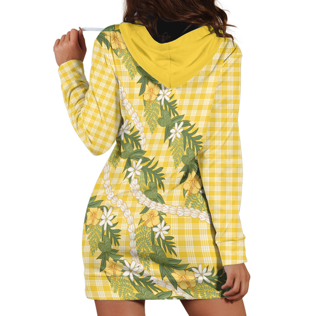 Aloha Puakenikeni Anthurium Pikake Lei Hoodie Dress Gold Hawaiian Palaka Pattern LT9 - Polynesian Pride