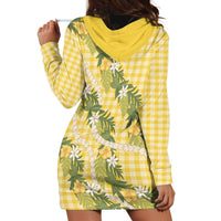 Aloha Puakenikeni Anthurium Pikake Lei Hoodie Dress Gold Hawaiian Palaka Pattern LT9 - Polynesian Pride