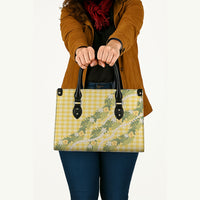 Aloha Puakenikeni Anthurium Pikake Lei Leather Bag Gold Hawaiian Palaka Pattern