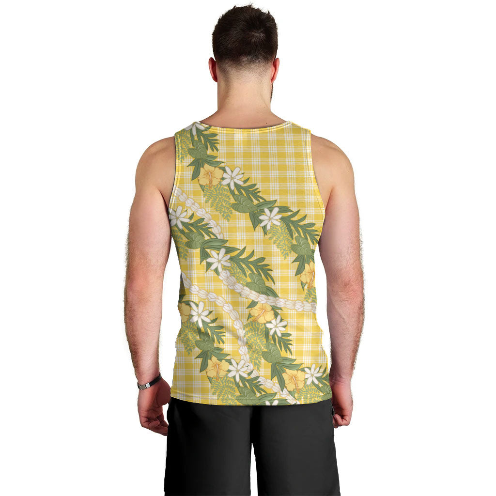 Aloha Puakenikeni Anthurium Pikake Lei Men Tank Top Gold Hawaiian Palaka Pattern