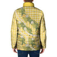 Aloha Puakenikeni Anthurium Pikake Lei Padded Jacket Gold Hawaiian Palaka Pattern