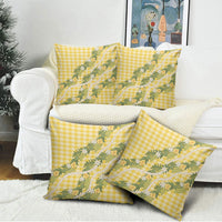 Aloha Puakenikeni Anthurium Pikake Lei Pillow Cover Gold Hawaiian Palaka Pattern