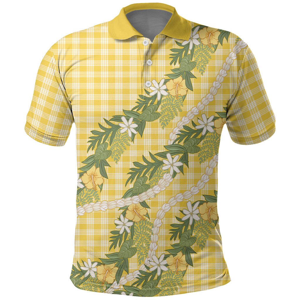 Aloha Puakenikeni Anthurium Pikake Lei Polo Shirt Gold Hawaiian Palaka Pattern LT9 Gold - Polynesian Pride