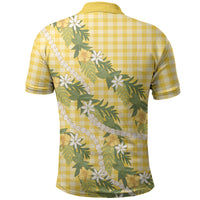 Aloha Puakenikeni Anthurium Pikake Lei Polo Shirt Gold Hawaiian Palaka Pattern LT9 - Polynesian Pride