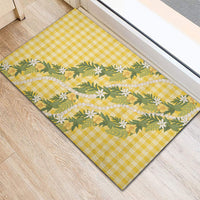 Aloha Puakenikeni Anthurium Pikake Lei Rubber Doormat Gold Hawaiian Palaka Pattern