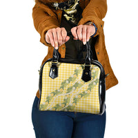 Aloha Puakenikeni Anthurium Pikake Lei Shoulder Handbag Gold Hawaiian Palaka Pattern LT9 One Size Gold - Polynesian Pride