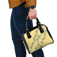 Aloha Puakenikeni Anthurium Pikake Lei Shoulder Handbag Gold Hawaiian Palaka Pattern LT9 - Polynesian Pride