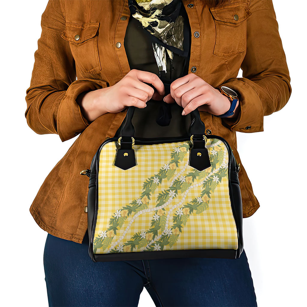 Aloha Puakenikeni Anthurium Pikake Lei Shoulder Handbag Gold Hawaiian Palaka Pattern LT9 - Polynesian Pride