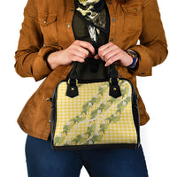 Aloha Puakenikeni Anthurium Pikake Lei Shoulder Handbag Gold Hawaiian Palaka Pattern LT9 - Polynesian Pride