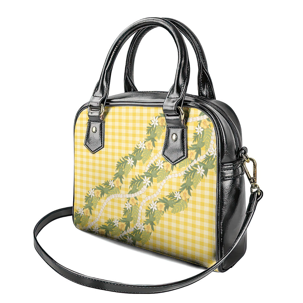 Aloha Puakenikeni Anthurium Pikake Lei Shoulder Handbag Gold Hawaiian Palaka Pattern LT9 - Polynesian Pride