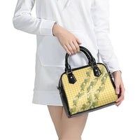 Aloha Puakenikeni Anthurium Pikake Lei Shoulder Handbag Gold Hawaiian Palaka Pattern LT9 - Polynesian Pride