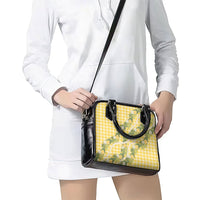 Aloha Puakenikeni Anthurium Pikake Lei Shoulder Handbag Gold Hawaiian Palaka Pattern LT9 - Polynesian Pride