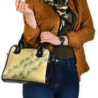 Aloha Puakenikeni Anthurium Pikake Lei Shoulder Handbag Gold Hawaiian Palaka Pattern LT9 - Polynesian Pride