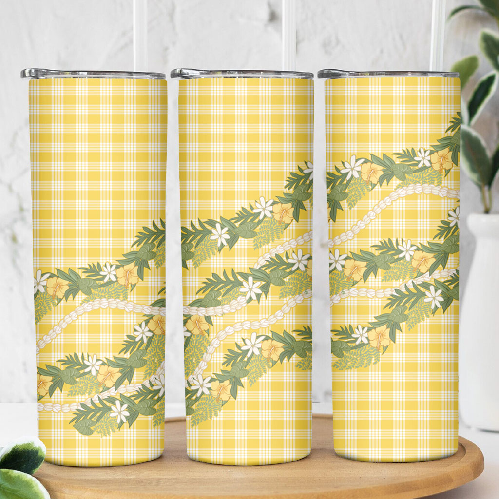 Aloha Puakenikeni Anthurium Pikake Lei Skinny Tumbler Gold Hawaiian Palaka Pattern LT9 - Polynesian Pride