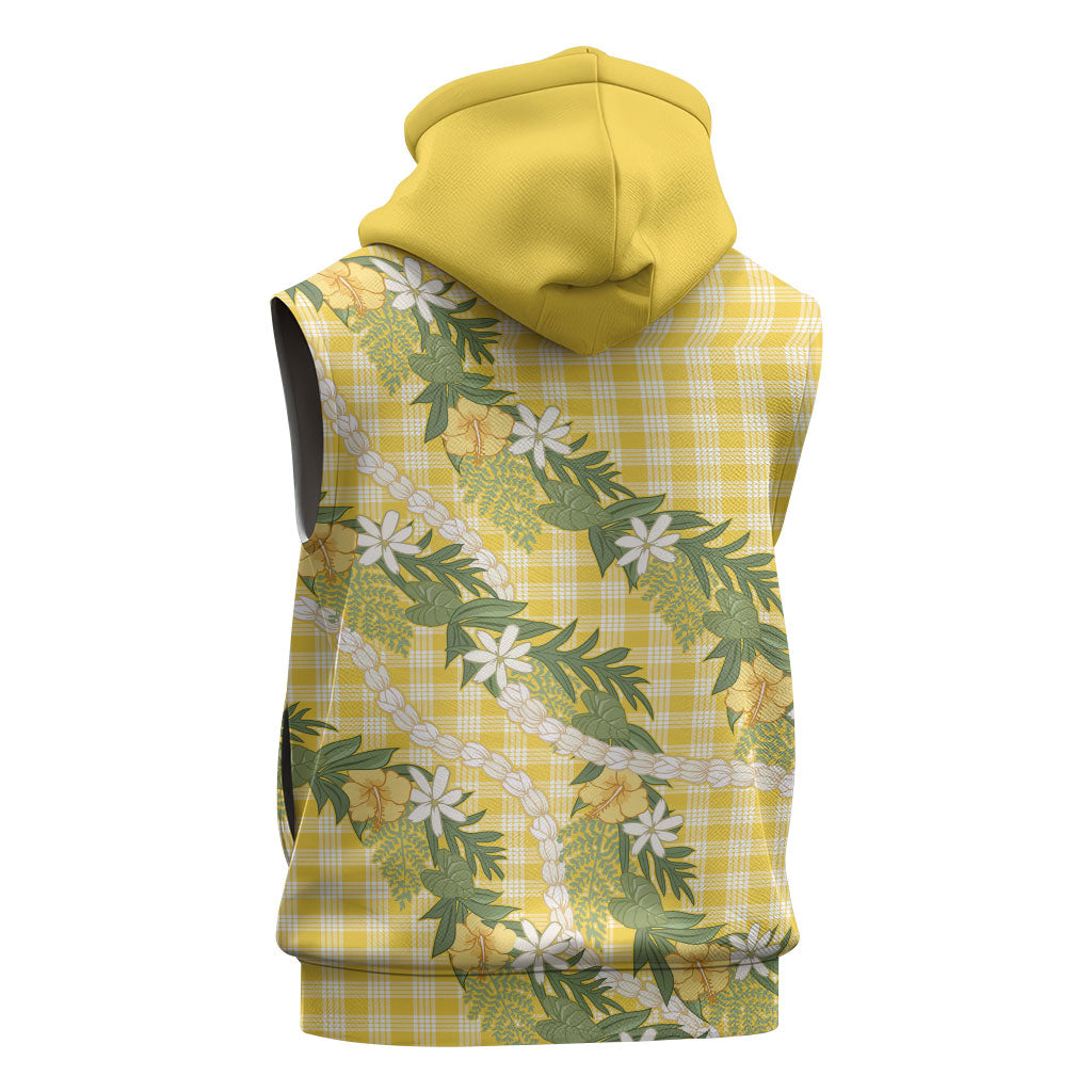 Aloha Puakenikeni Anthurium Pikake Lei Sleeveless Hoodie Gold Hawaiian Palaka Pattern