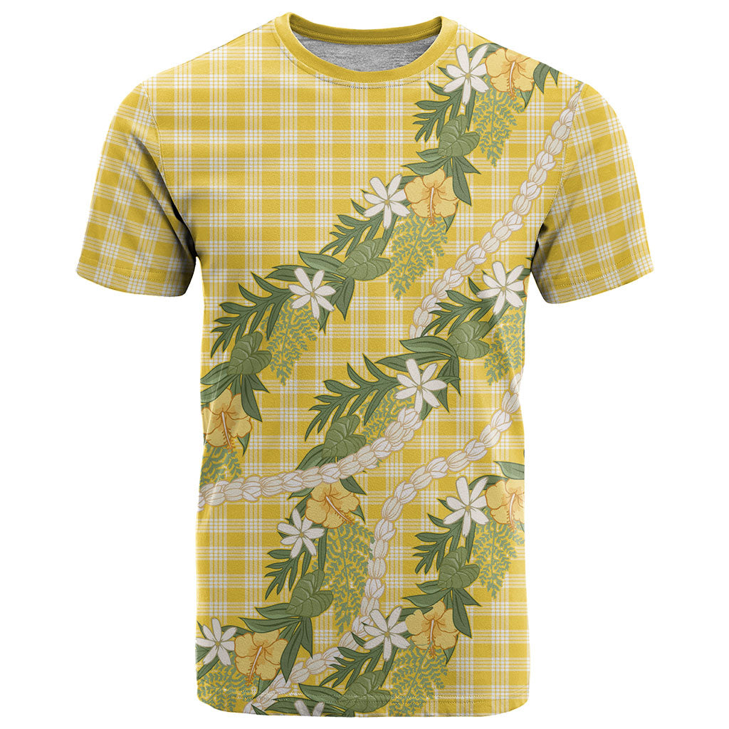Aloha Puakenikeni Anthurium Pikake Lei T Shirt Gold Hawaiian Palaka Pattern LT9 Gold - Polynesian Pride