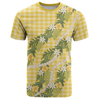 Aloha Puakenikeni Anthurium Pikake Lei T Shirt Gold Hawaiian Palaka Pattern LT9 Gold - Polynesian Pride