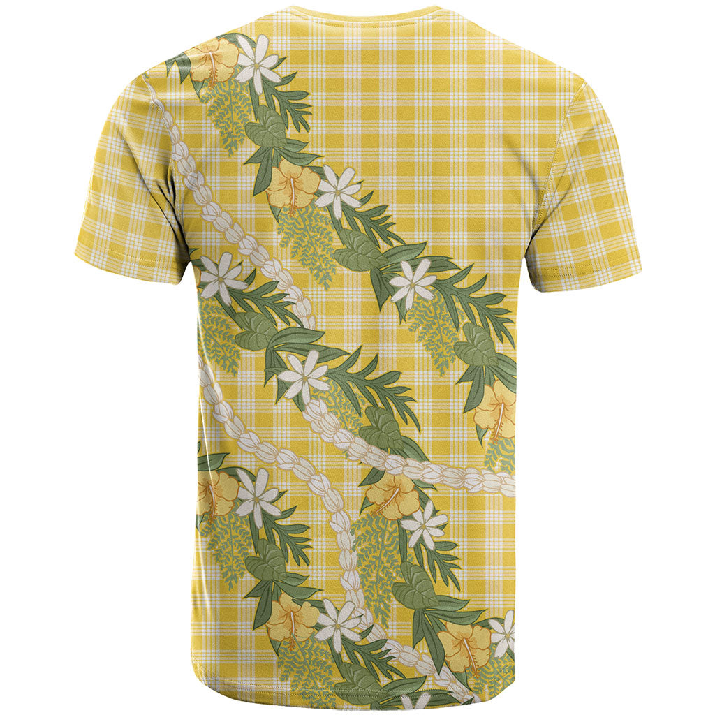 Aloha Puakenikeni Anthurium Pikake Lei T Shirt Gold Hawaiian Palaka Pattern LT9 - Polynesian Pride