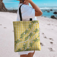 Aloha Puakenikeni Anthurium Pikake Lei Tote Bag Gold Hawaiian Palaka Pattern