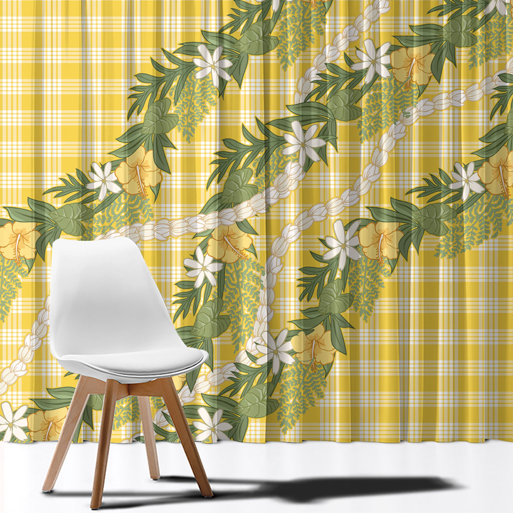 Aloha Puakenikeni Anthurium Pikake Lei Window Curtain Gold Hawaiian Palaka Pattern