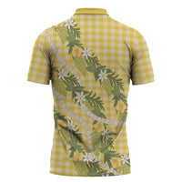 Aloha Puakenikeni Anthurium Pikake Lei Zipper Polo Shirt Gold Hawaiian Palaka Pattern