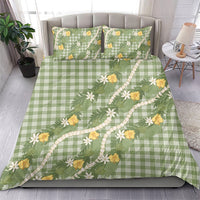Aloha Puakenikeni Anthurium Pikake Lei Bedding Set Green Hawaiian Palaka Pattern
