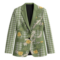Aloha Puakenikeni Anthurium Pikake Lei Blazer Green Hawaiian Palaka Pattern
