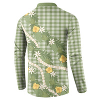 Aloha Puakenikeni Anthurium Pikake Lei Button Sweatshirt Green Hawaiian Palaka Pattern