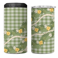 Aloha Puakenikeni Anthurium Pikake Lei 4 in 1 Can Cooler Tumbler Green Hawaiian Palaka Pattern LT9 One Size: 16 oz Green - Polynesian Pride