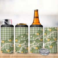 Aloha Puakenikeni Anthurium Pikake Lei 4 in 1 Can Cooler Tumbler Green Hawaiian Palaka Pattern LT9 - Polynesian Pride