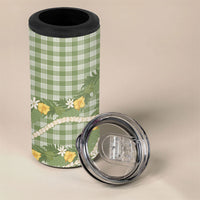 Aloha Puakenikeni Anthurium Pikake Lei 4 in 1 Can Cooler Tumbler Green Hawaiian Palaka Pattern LT9 - Polynesian Pride