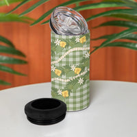 Aloha Puakenikeni Anthurium Pikake Lei 4 in 1 Can Cooler Tumbler Green Hawaiian Palaka Pattern LT9 - Polynesian Pride
