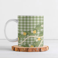 Aloha Puakenikeni Anthurium Pikake Lei Ceramic Mug Green Hawaiian Palaka Pattern