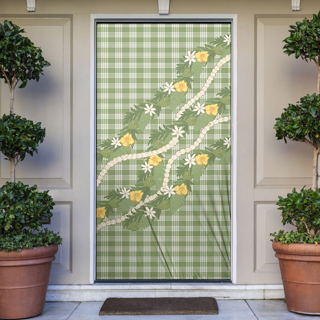 Aloha Puakenikeni Anthurium Pikake Lei Door Cover Green Hawaiian Palaka Pattern