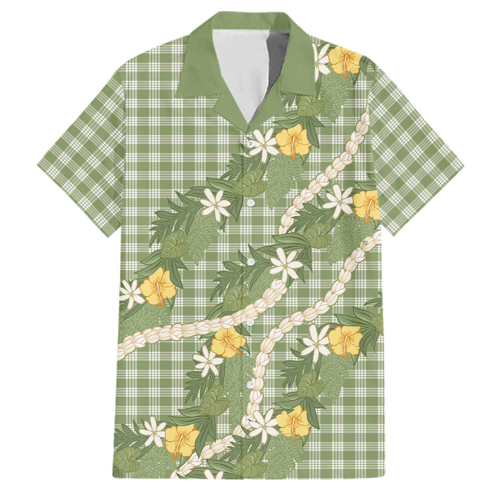 Aloha Puakenikeni Anthurium Pikake Lei Family Matching Long Sleeve Bodycon Dress and Hawaiian Shirt Green Hawaiian Palaka Pattern LT9 Dad's Shirt - Short Sleeve Green - Polynesian Pride